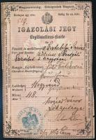 1869 Igazolási jegy nagyváradi polgárasszony részére 1 Fl okmánybélyeggel