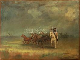 Gebauer Gizella (1877-?): A pusztán; szignált olaj, vászon 78x60cm