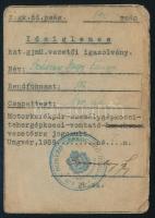 1939 Ideiglenes katonai gépjárművezetői igazolvány, Honvéd Gépkocsizó Dandár pecséttel, 12x8,5 cm