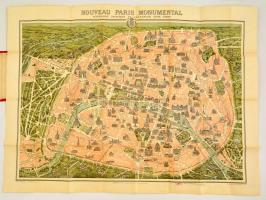 cca 1900 Párizs színes, műemlékeket is tartalmazó térkép kisérő szöveggel egészvászon kötésben / Par...