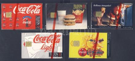 1994-1997 5 db Mc Donaldos és Coca Colás használatlan telefonkártya