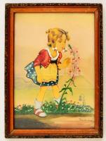 Faragó jelzéssel: Kislány és virág. Akvarell, papír, üvegezett keretben, 28×20 cm