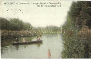 Budapest XIII. Duna a Margitszigetnél, csónakázók, fürdőzők. S. D. M. 126c (EK)