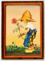 Faragó jelzéssel: Kisfiú és rózsa. Akvarell, papír, üvegezett keretben, 28×20 cm