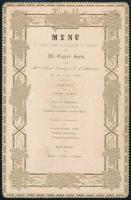 1874 Dombornyomott litho menűkártya vadak és gyümölcsök képével / Litho menu card 14x22 cm