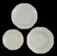 Zsolnay tányér készlet (süteményes (6db), lapos (5 db), mély (6db)) , jelzett, kopott aranyozás, d:1...