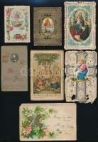 cca 1800-1900 Csipkés, litho, dombornyomott szentképek, sérülésekkel, 7 db