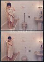 Fürdőszobai jelenetek, 4 db enyhén erotikus fotó, 9×12,5 cm