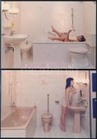 Fürdőszobai jelenetek, 4 db enyhén erotikus fotó, 9×12,5 cm