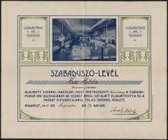 1908 Budapest, a Császárfürdő női uszodájának díszes szabadúszó-oklevele