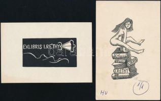 6 db ex libris, klisé, papír, egy részük jelzett, különböző méretben