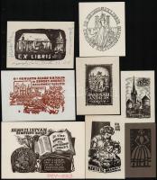 16 db ex libris, klisé/fametszet, papír, egy részük jelzett, különböző méretben