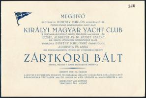 1930 Bp., Meghívó a Királyi Magyar Yacht Club zártkörű báljára, borítékkal