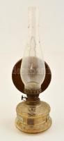 Régi üvegtestű petróleum lámpa, rozsdás, m: 35 cm