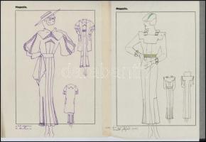 Jelzés nélkül: Divatrajzok. 13 db, pauszpapír, vegyes technika, 31x24 cm