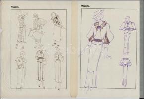 Jelzés nélkül: Divatrajzok. 13 db, pauszpapír, vegyes technika, 31x24 cm