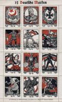 Deutsches Reich 12 db I. világháborús propaganda levélzáró / 12 Stk. 1. WK Kriegspropaganda-Vignetten