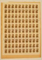 1945 1000P törvénykezési illeték bélyeg két teljes 100-as ív felragasztva, lepecsételve