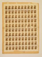 1945 1000P törvénykezési illeték bélyeg két teljes 100-as ív felragasztva, lepecsételve