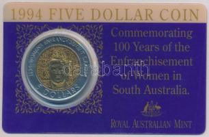 Ausztrália 1994. 5$ II. Erzsébet / Az dél-ausztrál női választójog 100. évfordulója műanyag tokban T:1  Australia 1994. 5 Dollars Elisabeth II / 100 Year Anniversary of Womens Vote in South Australia in plastic case C:UNC Krause KM#224