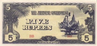 Burma/japán megsz. 1942-44. 5R T:I + Malaya/japán megsz. 1942. 1$ T:I