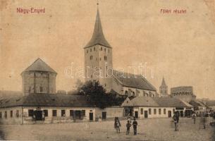Nagyenyed, Aiud; Fő tér, üzletek, vártemplom. No. 468. / main square, shops, castle church (r)