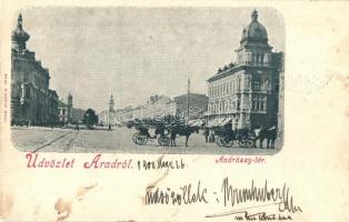 1900 Arad, Andrássy tér, hintók. Bloch H. kiadása / square, carriages (fl)