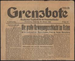 1945 Pozsony, A Grenzbote, Deutsches Tagblatt für die Karpatenländer német nyelvű napilap 2 db száma