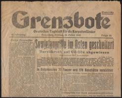 1945 Pozsony, A Grenzbote, Deutsches Tagblatt für die Karpatenländer német nyelvű napilap 2 db száma