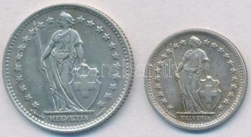 Svájc 1945B 1Fr Ag + 1967B 1/2Fr Ag T:2 
Switzerland 1945B 1 Franc Ag + 1967B 1/2 Franc Ag C:XF