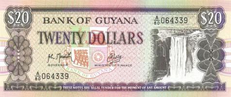 Guyana 1966-92. 1$, 5$, 10$ Sign.7,9 + 1989. 20$ Sign.9 T:I