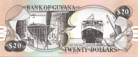 Guyana 1966-92. 1$, 5$, 10$ Sign.7,9 + 1989. 20$ Sign.9 T:I
