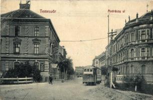 Temesvár, Timisoara; Andrássy út, villamos. W. L. Bp. 2028. Kiadja Gerő Manó / street view, tram (r)