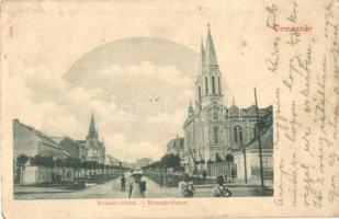 Temesvár, Timisoara; Bonnáz utca. templom / Bonnáz-Gasse / street view, church (apró szakadás / tiny tear)