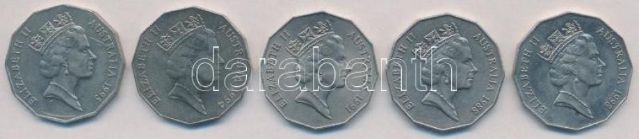 Ausztrália 1988-1998. 50c Cu-Ni (5xklf) forgalmi emlékkiadás, benne: "Ausztrália 200. évforduló...