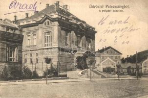 Petrozsény, Petrosani; A polgári kaszinó, üzlet. Adler fényirda 1909. / casino, shop