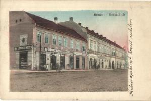 Barót, Baraolt; Kossuth tér, Ifj. Lőrincz Mózes üzlete / square, shops (EK)