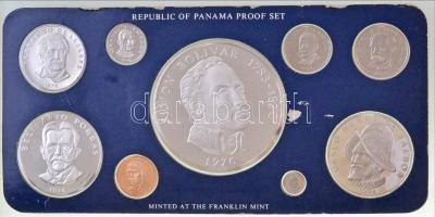 Panama 1976. 1c - 20B (9xklf) forgalmi sor dísztokban, benne 1B Ag, 5B Ag és 20B Ag T:PP kis patina Panama 1976. 1 Cent - 20 Balboa (9xdiff) coin set in case C: PP small patina