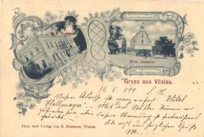 1899 Bad Vöslau, K.k. Postamt, Hotel Stefanie / post office with hotel, Art Nouveau, floral