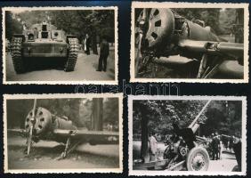 1942 Bp. Városliget, Kiállított, főként szovjet repülök, tankok, ágyú, 7 db fotó, 6x9 cm