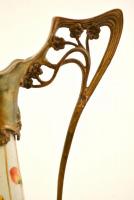 MTP porcelán karaffa fém szerelékekkel, kézzel festett, jelzett, apró kopásokkal, m: 32 cm