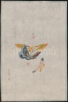 cca 1900-1950 Pillangók, kínai fametszet, 21×14 cm