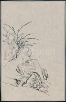 cca 1900-1950 Sziklás táj, kínai fametszet, 21×14 cm
