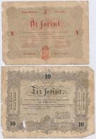 1848. 5Ft vörösesbarna nyomat + 10Ft Kossuth bankó T:III-,IV ly.