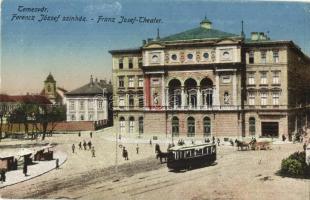 Temesvár, Timisoara; Ferenc József színház, villamos / theater, tram (EK)