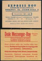 cca 1930-1940 Futár-Boy, Express Boy, Deák Messenger-Boy futárszolgálatok reklámlapjai