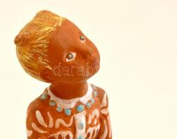 Kovács Margit (1902-1977): Széken ülő kislány. Terrakotta, engobe díszítéssel, jelzett, hibátlan, m:...