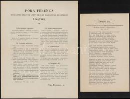 1894, 1896 Póra Ferenc ideiglenes felsőbb leányiskolai igazgatóra vonatkozó adatok + ünnepi dal 25 éves jubileumára