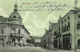 Dés, Dej; Fő utca, Jagamas János, Léner üzlete. Gálócsi Samu kiadása / main street, shops