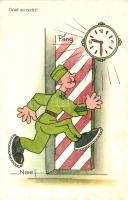 Grad no recht! / WWII Swiss military humorous art postcard + Feldpost s: Naef